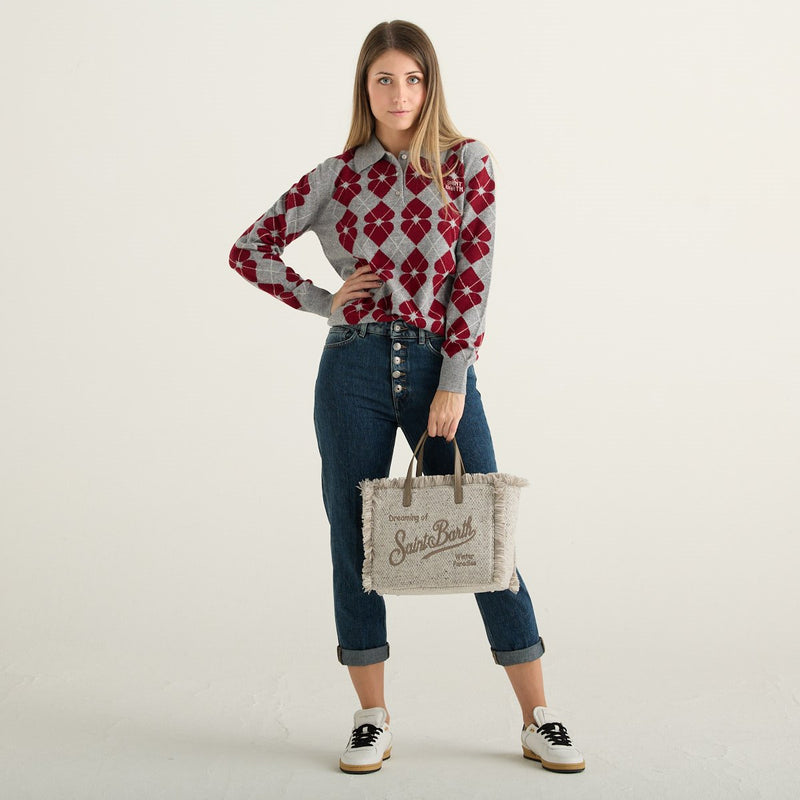 MC2 Saint Barth Maglia Polo Donna Grigia con Cuori Bordeaux