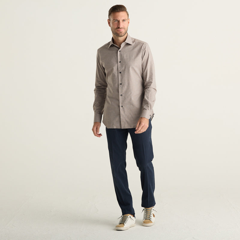 Xacus camicia uomo marrone in twill di cotone Wrinkle Free
