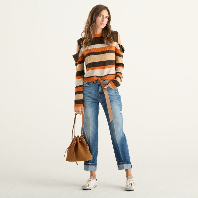 Haveone maglia donna a righe multicolore con aperture sulle spalle