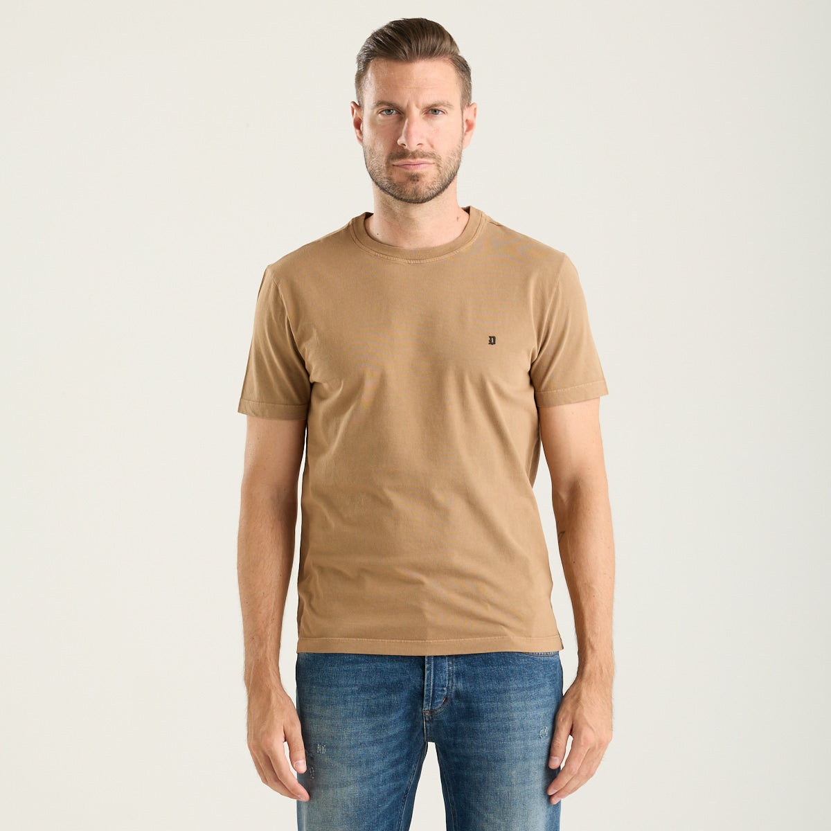Dondup t-shirt girocollo in tessuto beige