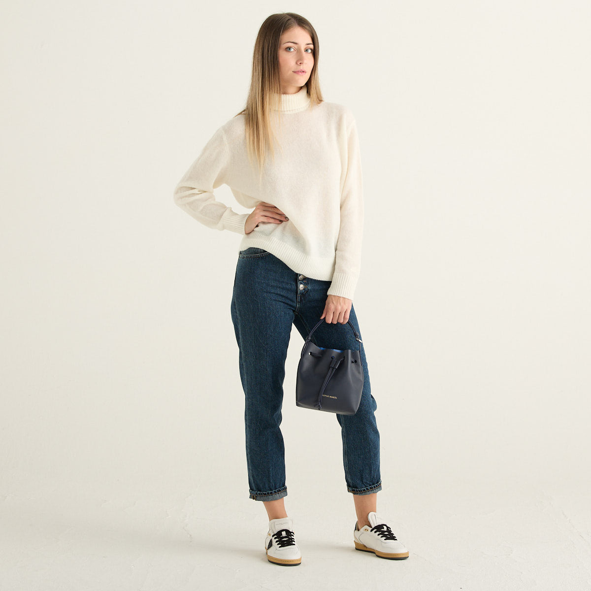 MC2 Saint Barth Maglione Donna Bianco Panna con Collo Alto e Maniche Lunghe