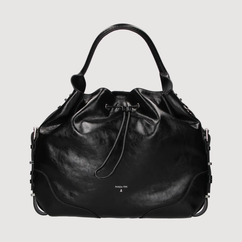 Patrizia pepe borsa a spalla grande con fibbie in pelle nera