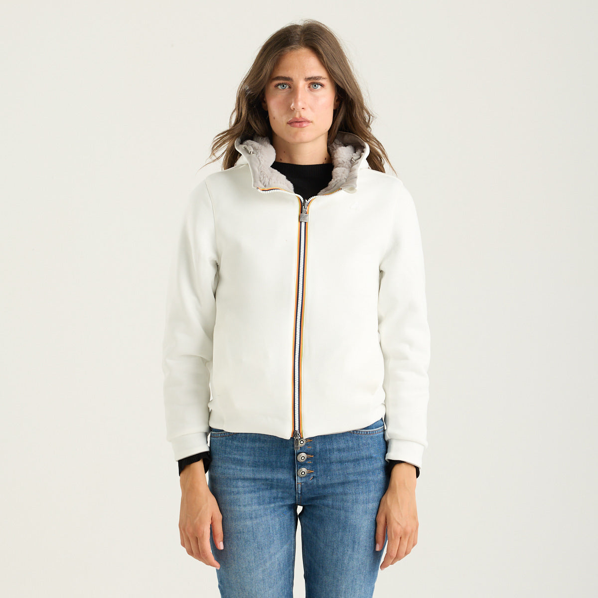 K-Way felpa deva reversibile bianca e grigia