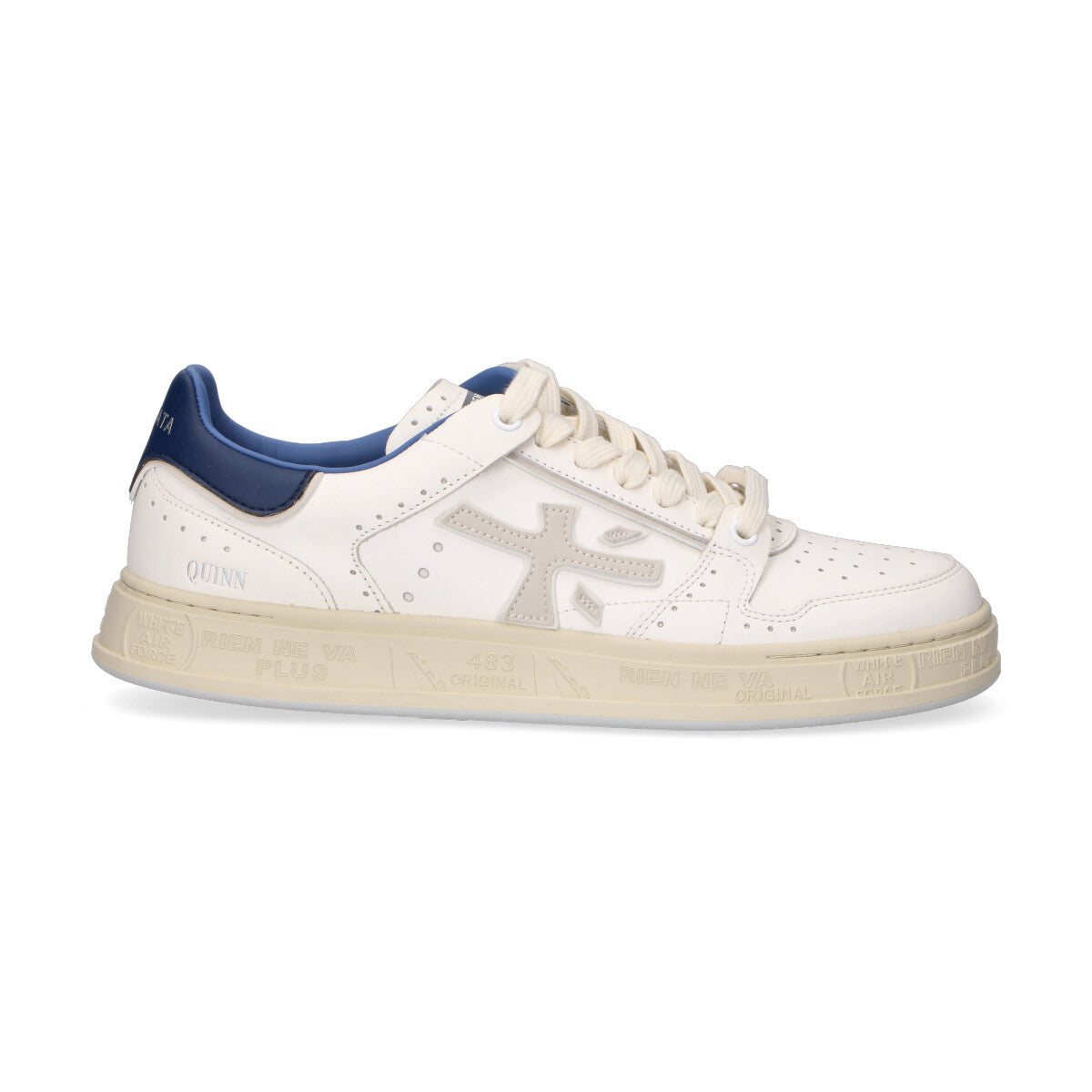 Premiata sneaker Quinn in pelle bianca azzurra