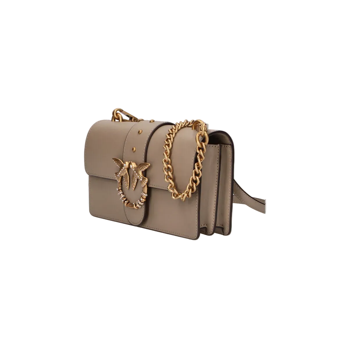 Pinko borsa a tracolla Mini Love Bag One in pelle con fibbia gioiello tortora