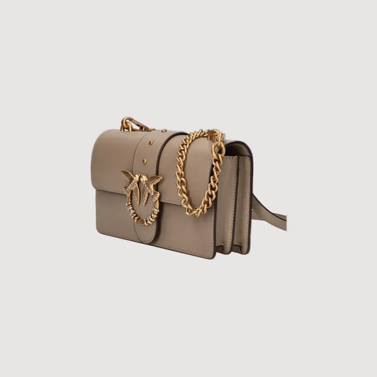 Pinko borsa a tracolla Mini Love Bag One in pelle con fibbia gioiello tortora