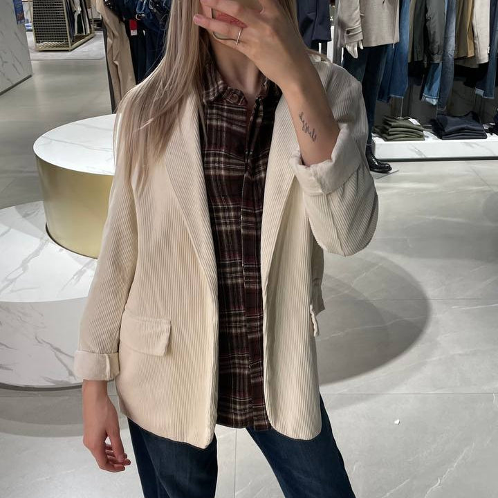 Haveone giacca a coste in velluto panna