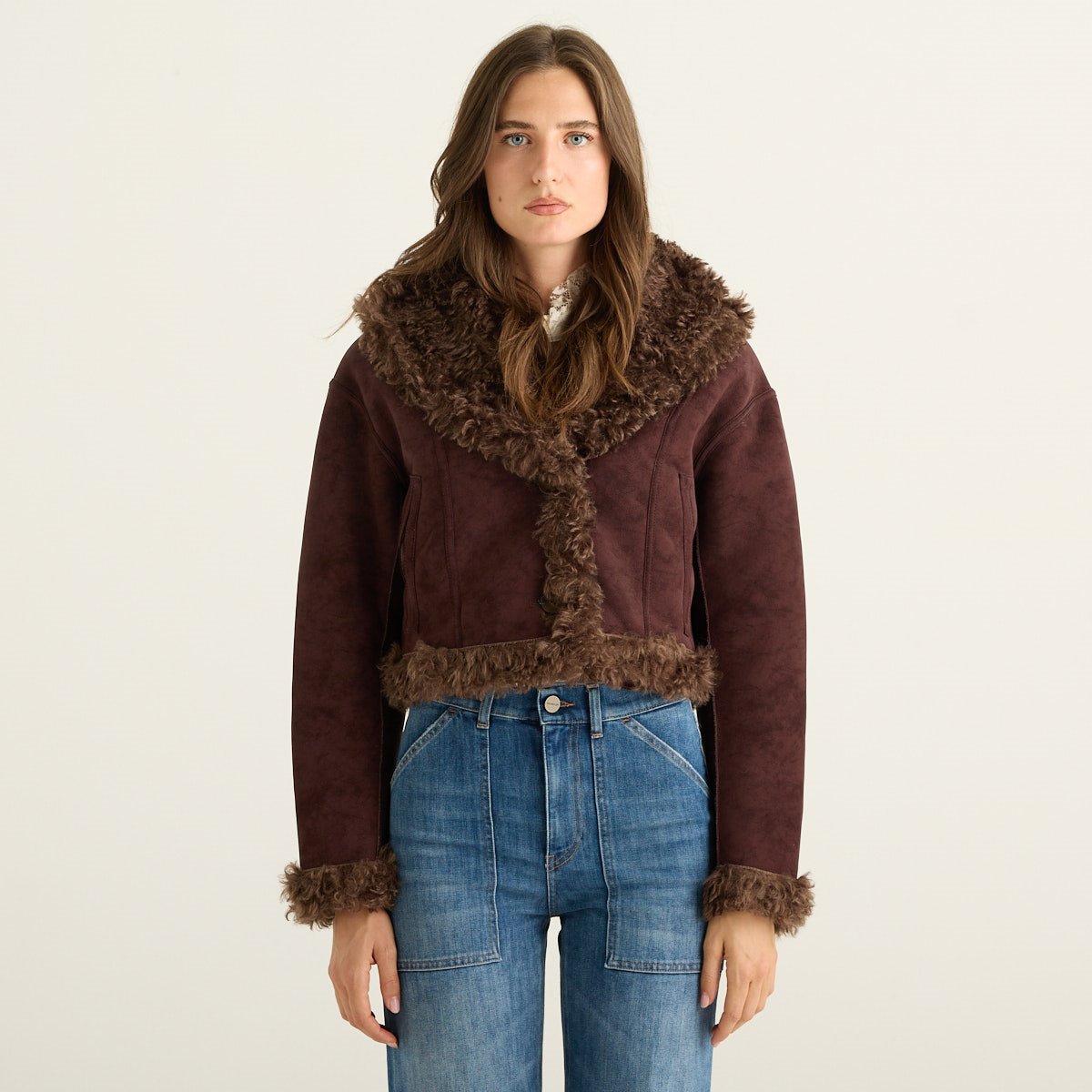 Blanche Giacca Reversibile Donna Marrone Cioccolato in Effetto Montone con Pelliccia Riccia