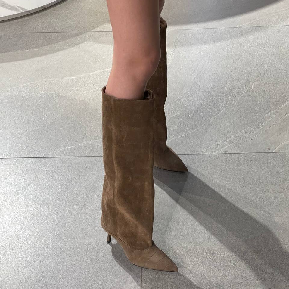 Ovyè stivale stampa cocco camoscio tortora