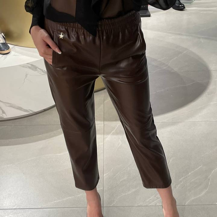 Souvenir pantalone in ecopelle marrone