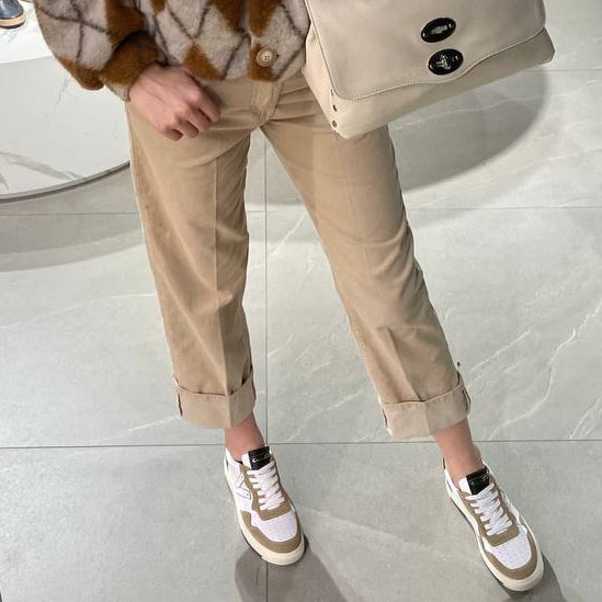 Haveone pantalone a coste in velluto beige