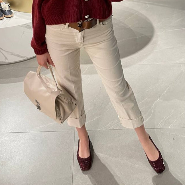 Haveone pantalone a coste in velluto panna