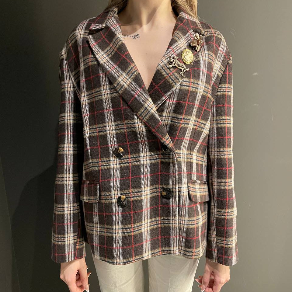 Haveone giacca doppiopetto a quadri marrone