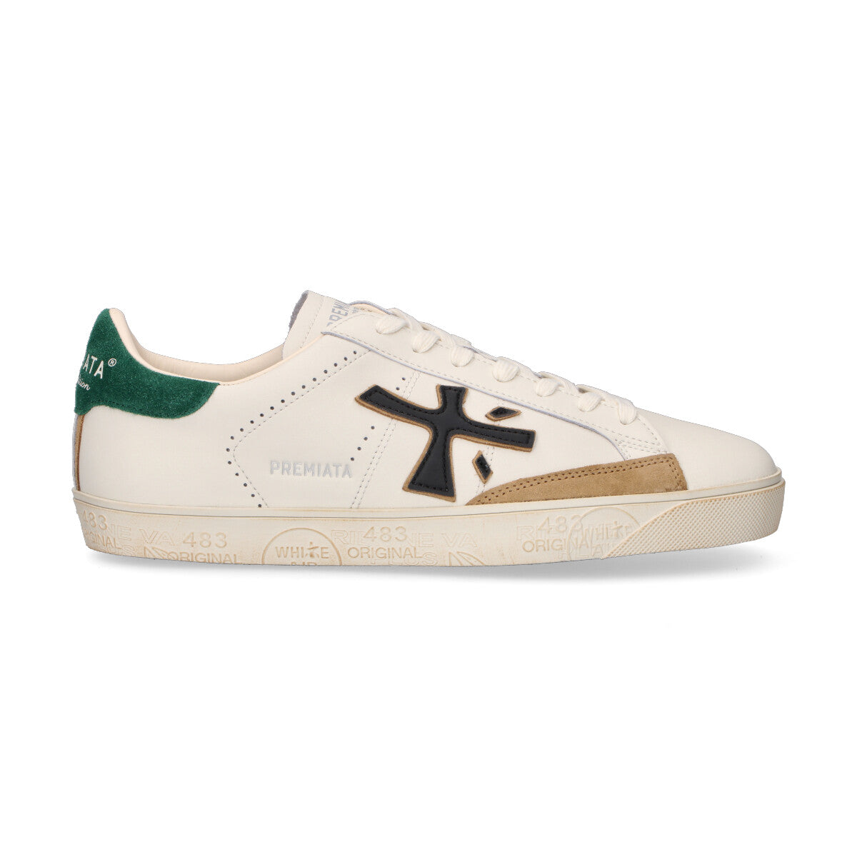 Premiata sneaker Steven in pelle panna e verde