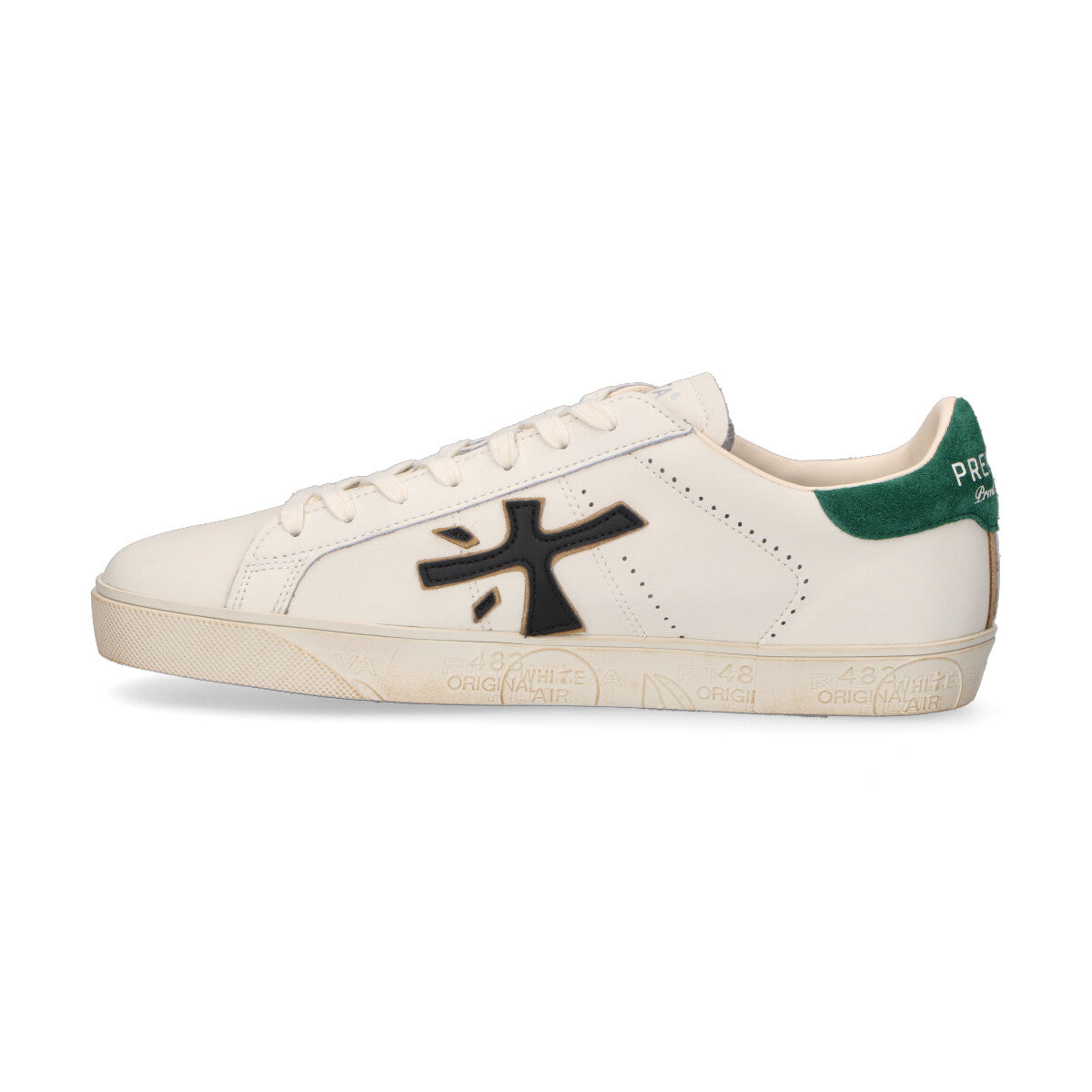 Premiata sneaker Steven in pelle panna e verde