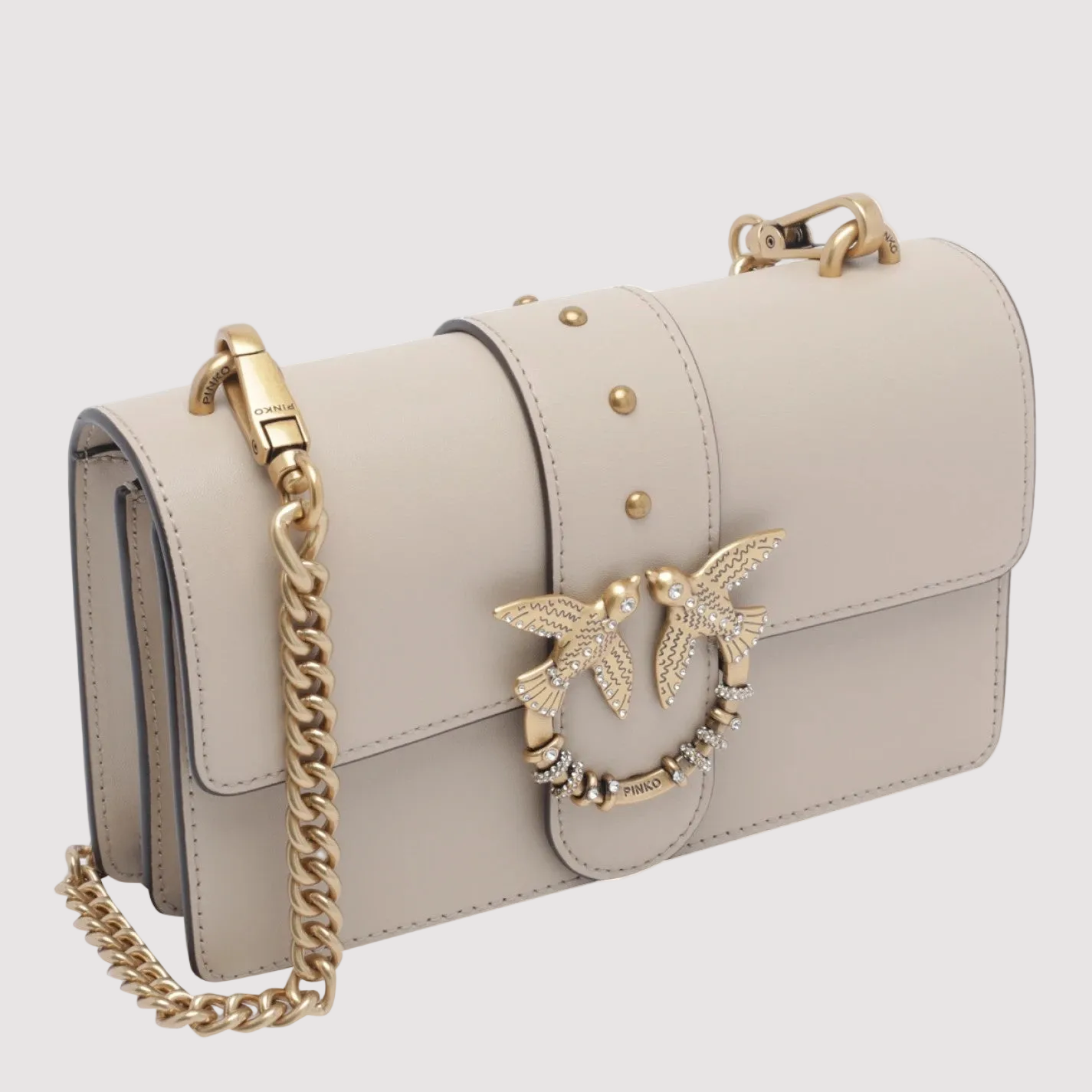 Pinko borsa a tracolla Mini Love Bag One in pelle beige con fibbia gioiello