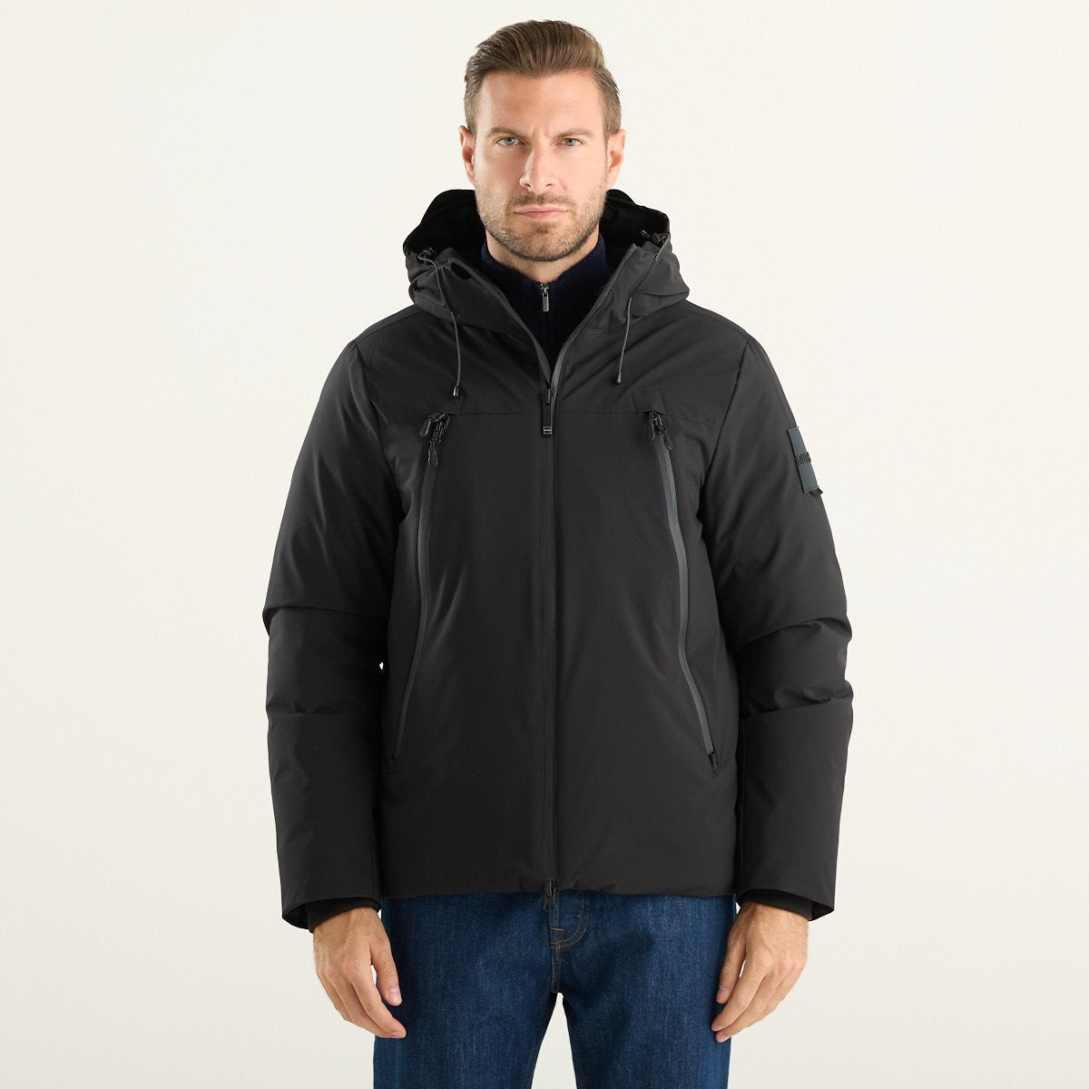 Outhere giubbotto uomo nero con cappuccio e tasche con zip