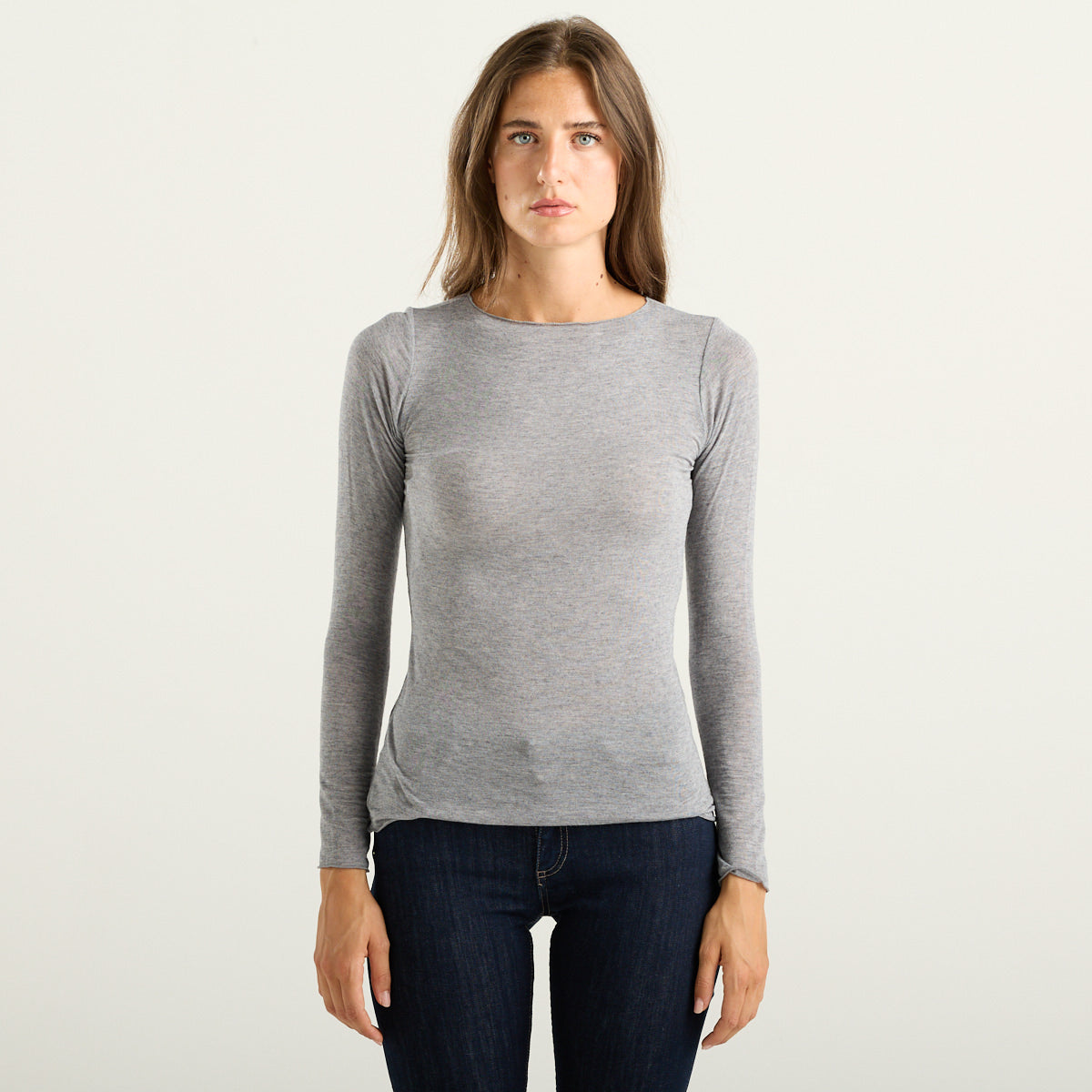 Souvenir maglia con scollo a barca in jersey grigio melange