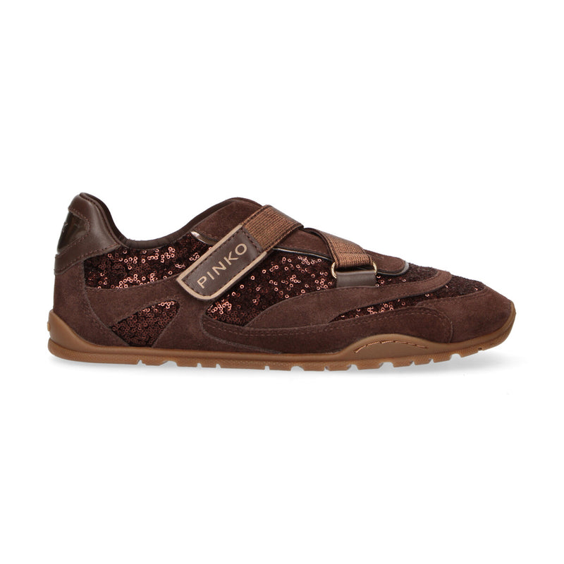 Pinko sneaker Yulia in camoscio con strass testa di moro
