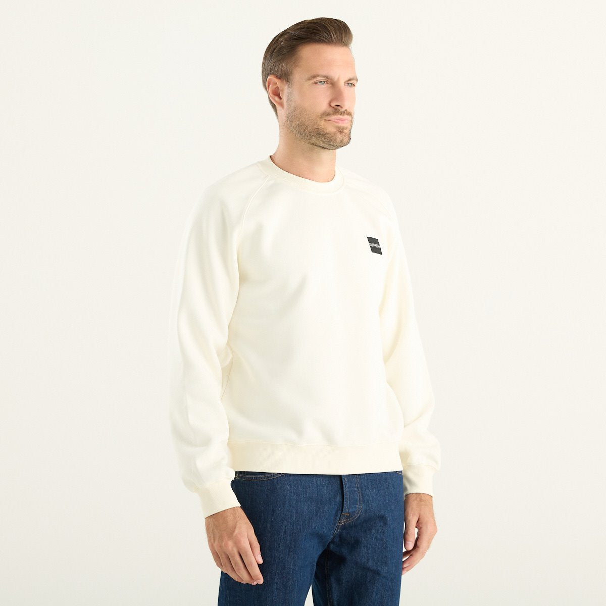 Outhere felpa uomo girocollo panna con logo sul petto