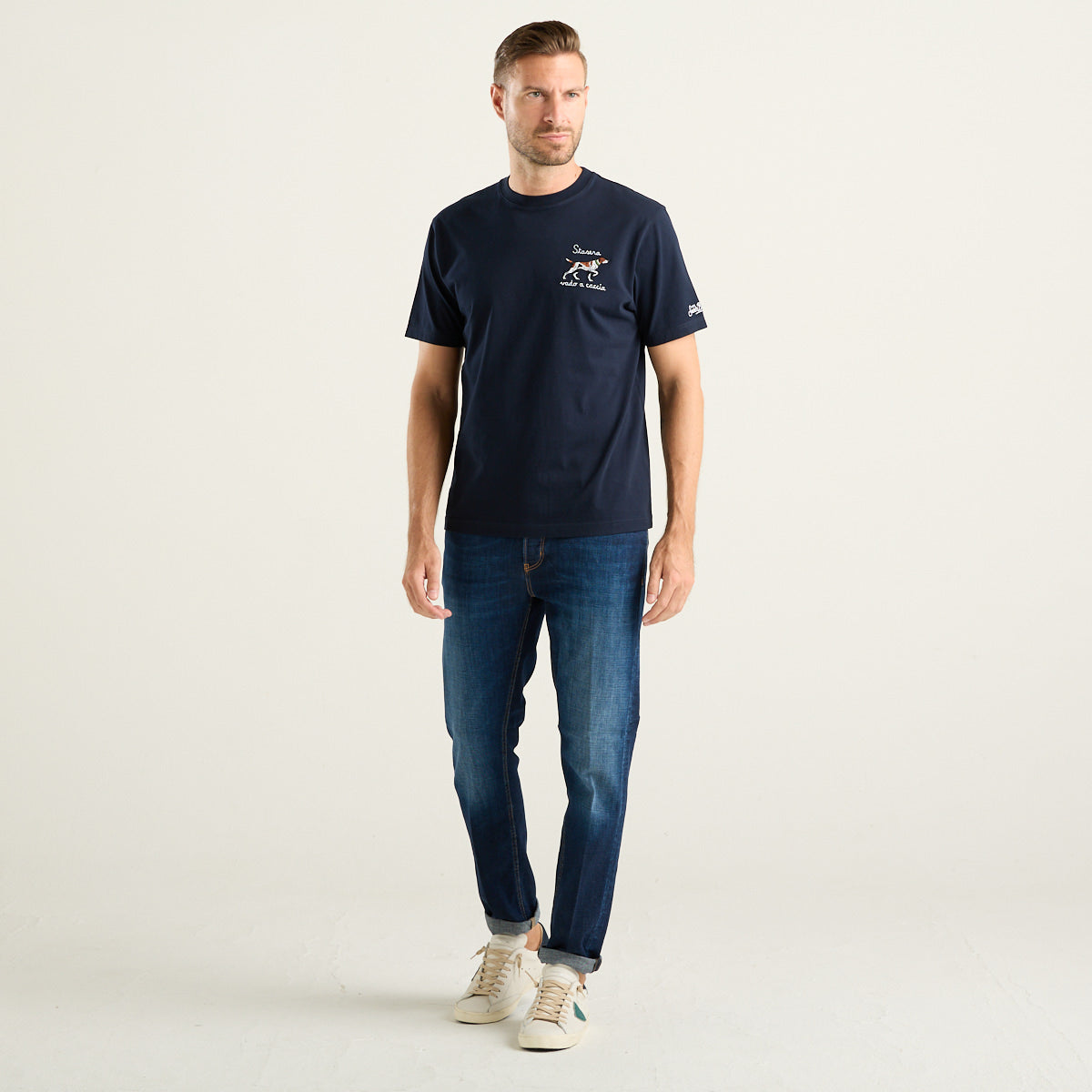 Mc2 Saint Barth t-shirt in cotone con ricamo blu