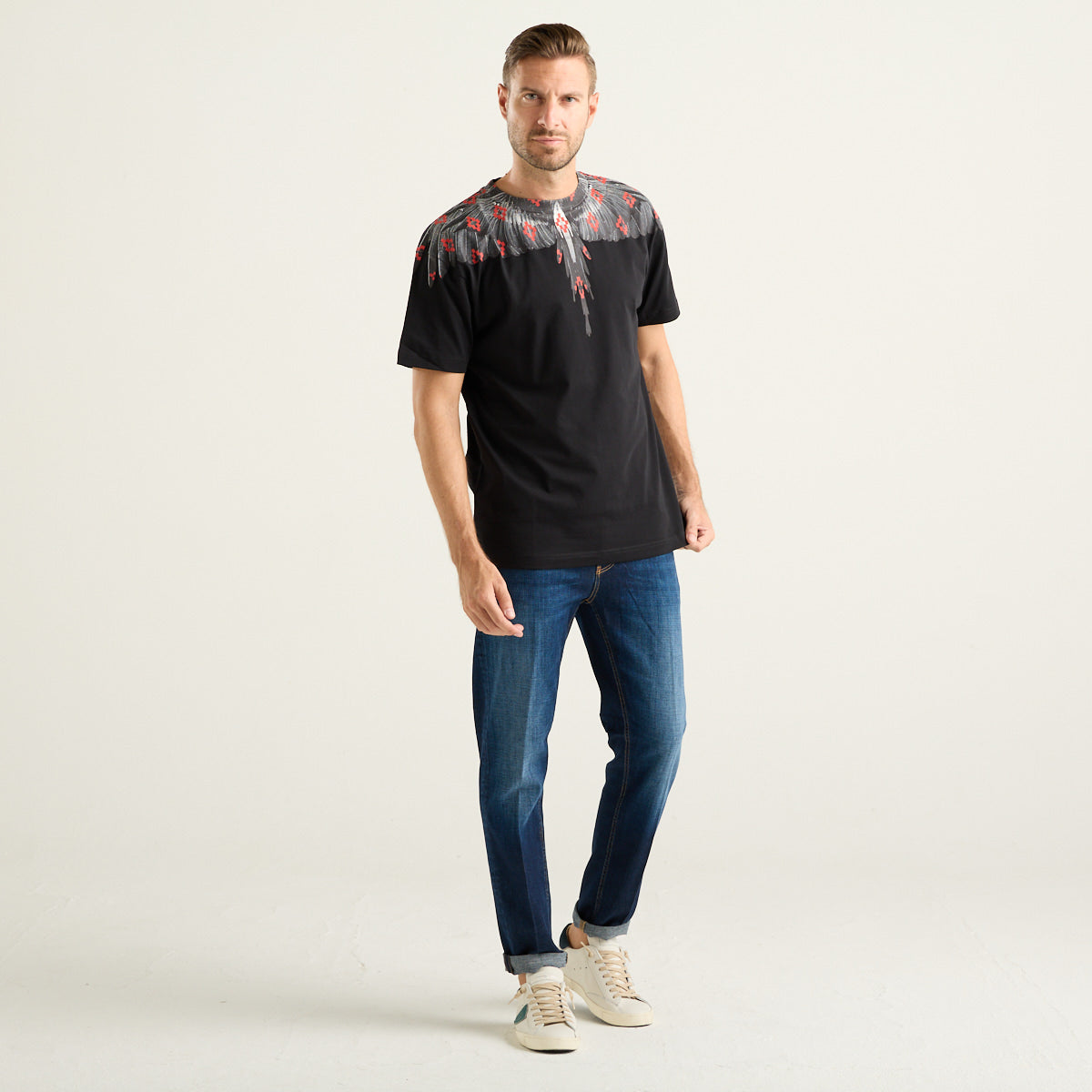 Marcelo Burlon Wings T-Shirt Uomo Nera con Stampa Rossa