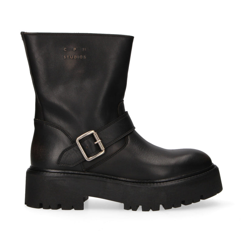 Copenhagen boot con fibbia in pelle nera