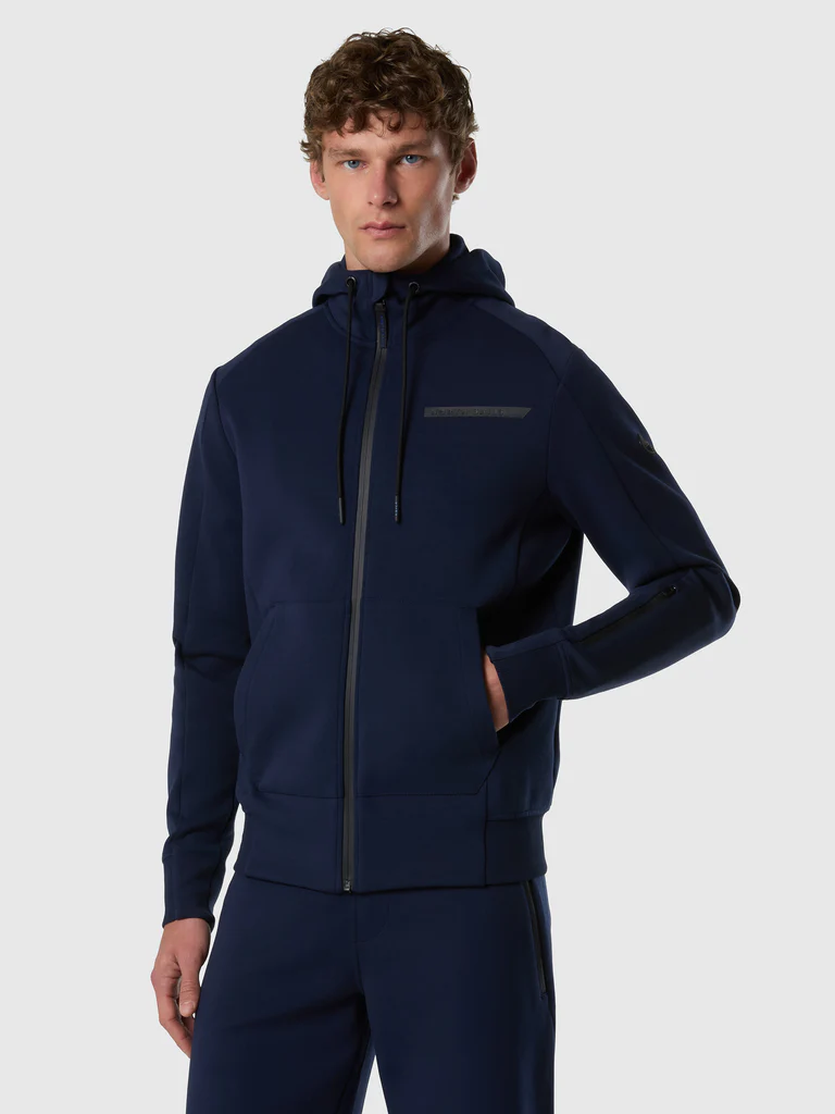 North Sails felpa hoodie in scuba con zip blu