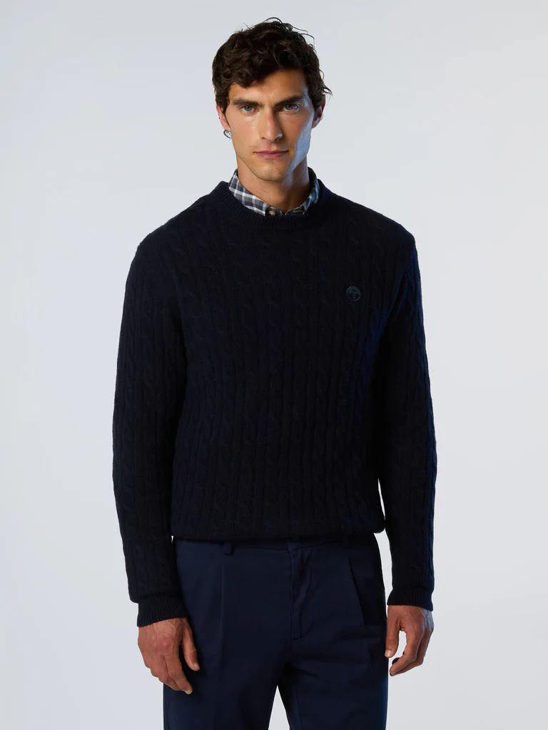 North sails maglione girocollo a trecce blu