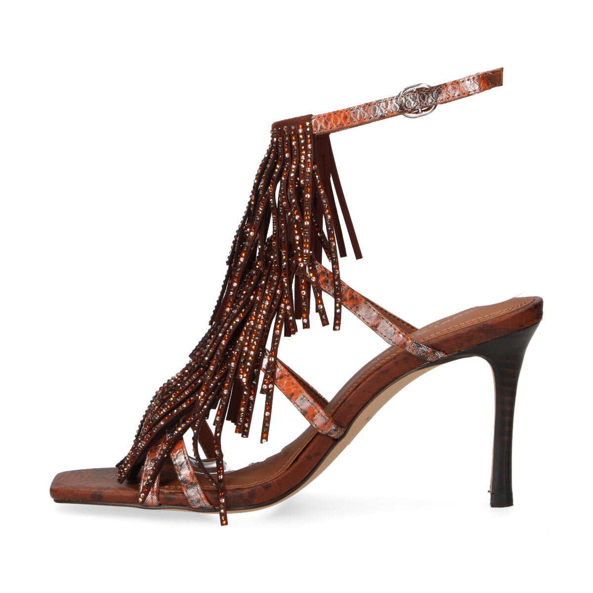 Kurt Geiger sandalo Jewel Fringe pelle effetto snake marrone
