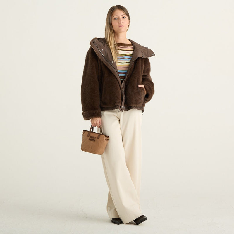Weekend Max Mara giacca donna Zanna reversibile con cappuccio marrone