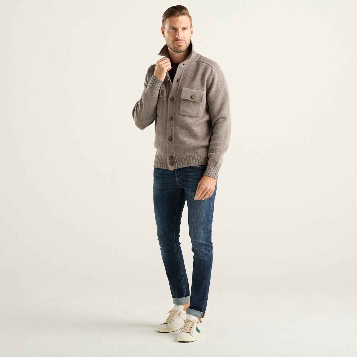 Gran Sasso giubbino overshirt in lana Super Geelong totora