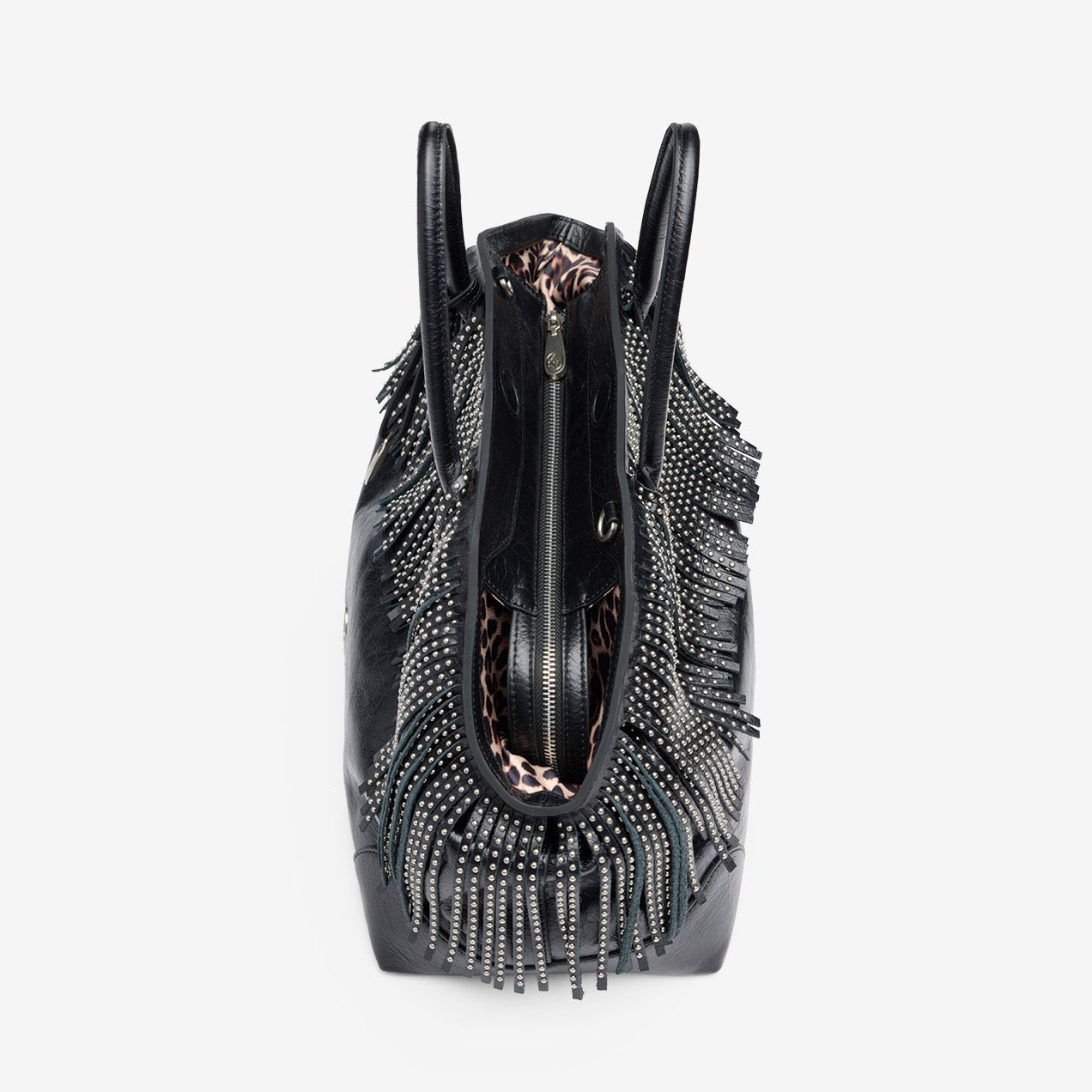 Ash borsa a mano jaquelin fringe in pelle nera