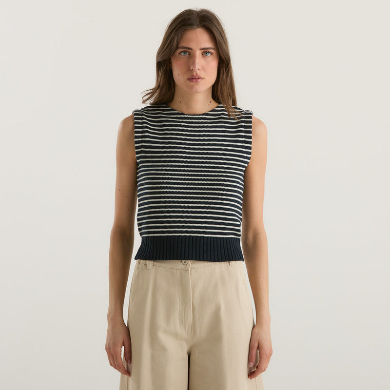 Weekend MaxMara gilet in filato di cotone a righe blu
