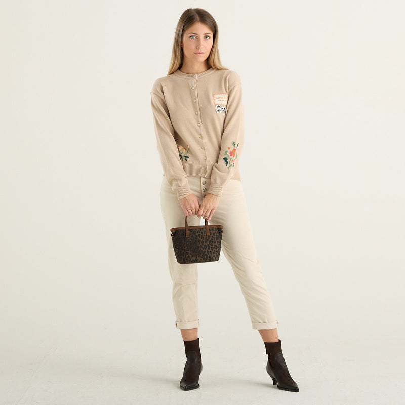 Weekend Max Mara cardigan donna Teiera in cotone beige con ricami