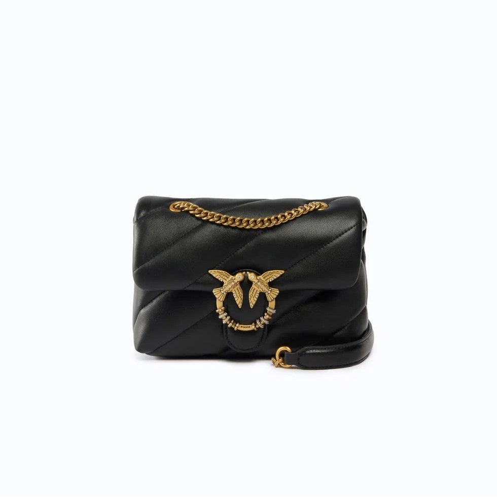 Pinko borsa a tracolla Mini Love Bag Puff in nappa trapuntata nera con fibbia gioiello