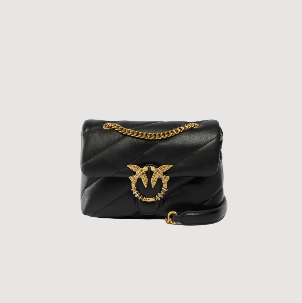 Pinko borsa a tracolla Mini Love Bag Puff in nappa trapuntata nera con fibbia gioiello