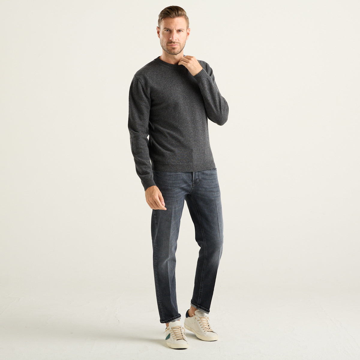 Woolrich maglione girocollo in lana grigio melange