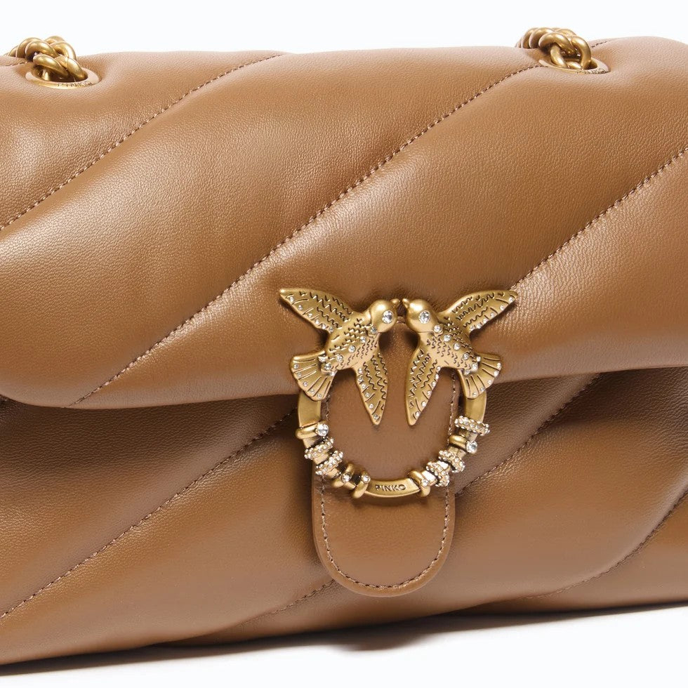 Pinko borsa a tracolla Mini Love Bag Puff in nappa trapuntata con fibbia gioiello cuoio