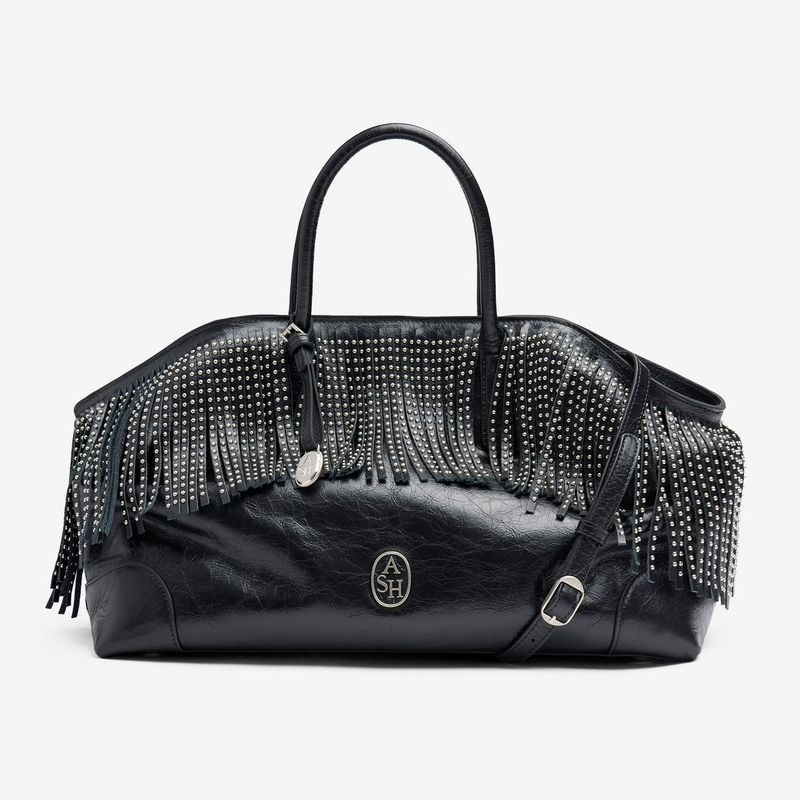 Ash borsa a mano jaquelin fringe in pelle nera
