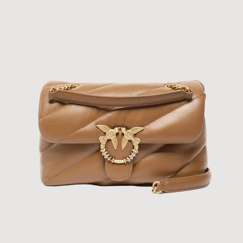 Pinko borsa a tracolla media Love Bag Puff in nappa trapuntata con fibbia gioiello cuoio