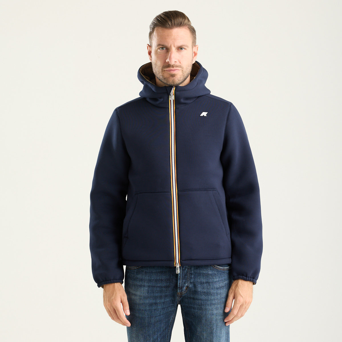 K-Way giubbino jack spacer reversibile blu e verde militare con cqappuccio
