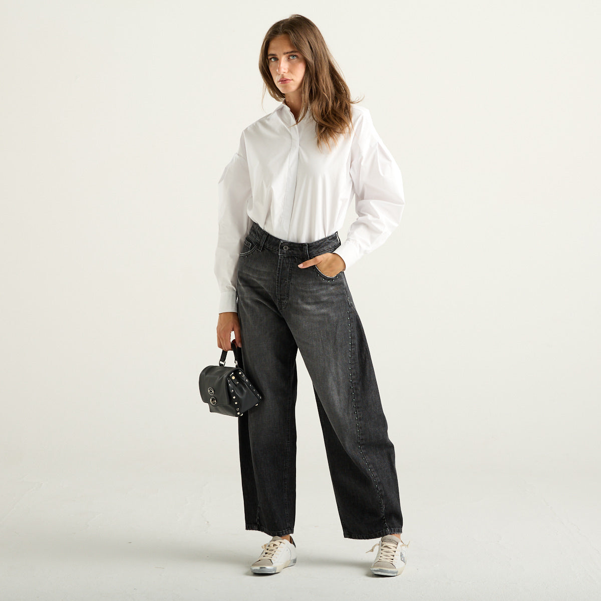 Haveone Camicia Oversize Donna Bianca con Maniche a Palloncino