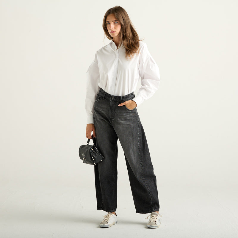 Haveone Camicia Oversize Donna Bianca con Maniche a Palloncino