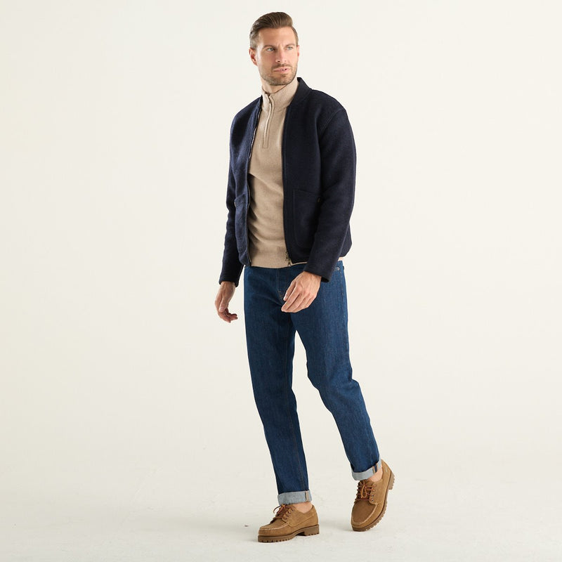 Bl’ker Vintage giacca bomber uomo Moose in lana cotta blu navy
