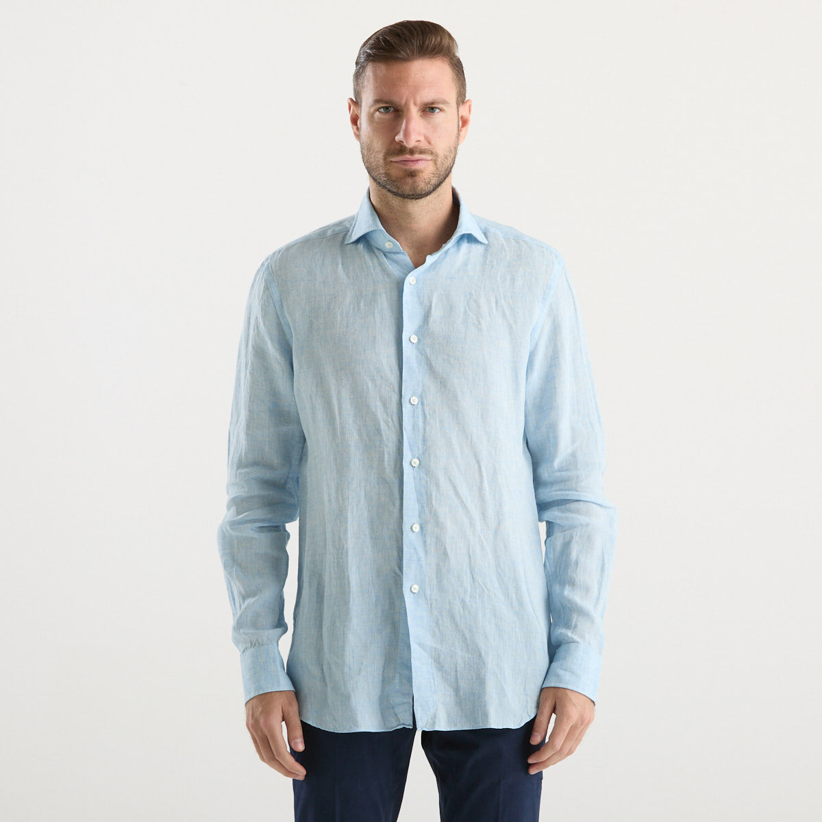 Xacus camicia Washed Tailor lino azzurra