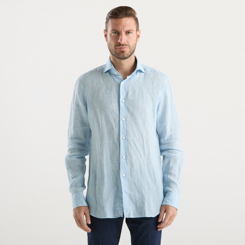 Xacus camicia Washed Tailor lino azzurra
