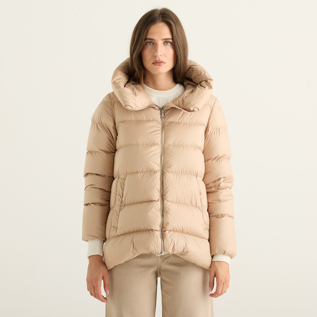 ADD Piumino Donna Beige con Collo Alto