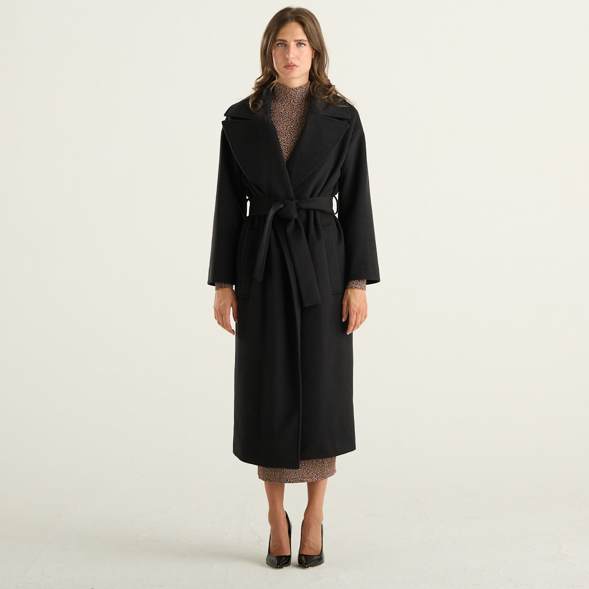 Souvenir cappotto lungo donna nero con cintura
