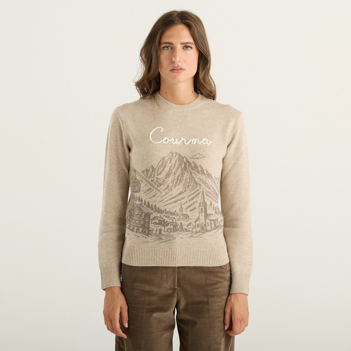 MC2 Saint Barth maglia donna New Queen beige con stampa e ricamo Courmayeur